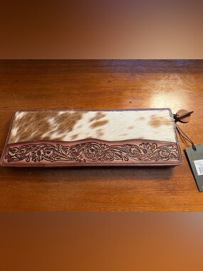 Myra Bags NWT Cowhide & Tooled Leather Jewelry Clutch - White and Brown